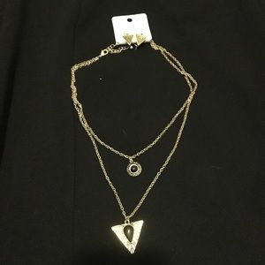Gold Geometric Layered Necklace Earing Set
